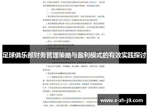 足球俱乐部财务管理策略与盈利模式的有效实践探讨