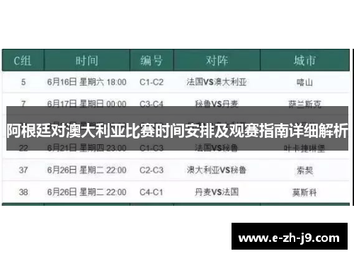 阿根廷对澳大利亚比赛时间安排及观赛指南详细解析
